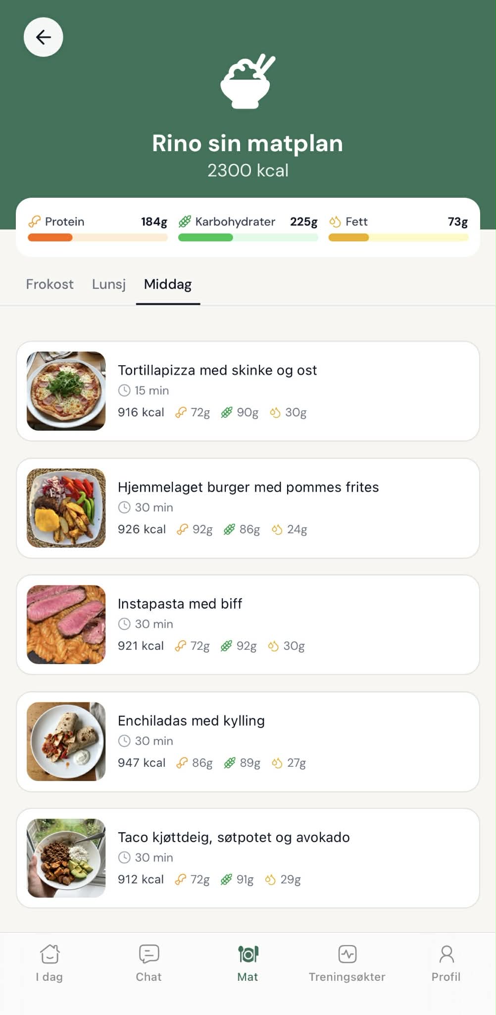 Matplan i appen
